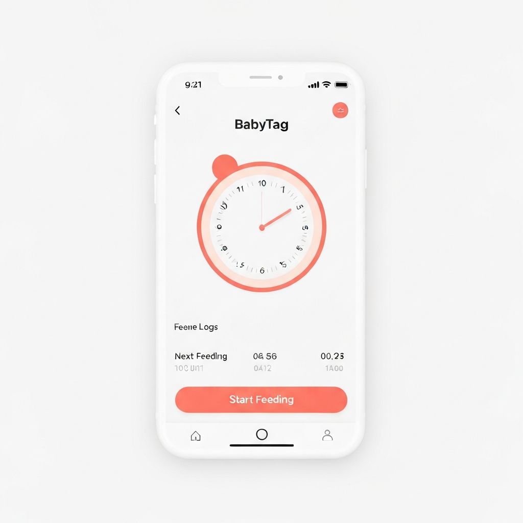 BabyTag app interface showing the feeding tracker dashboard